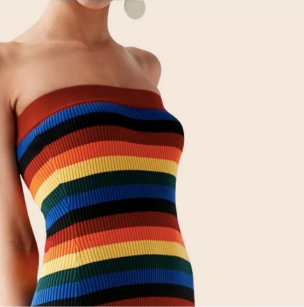 UO Rainbow Striped Tube Mini Dress Size Small